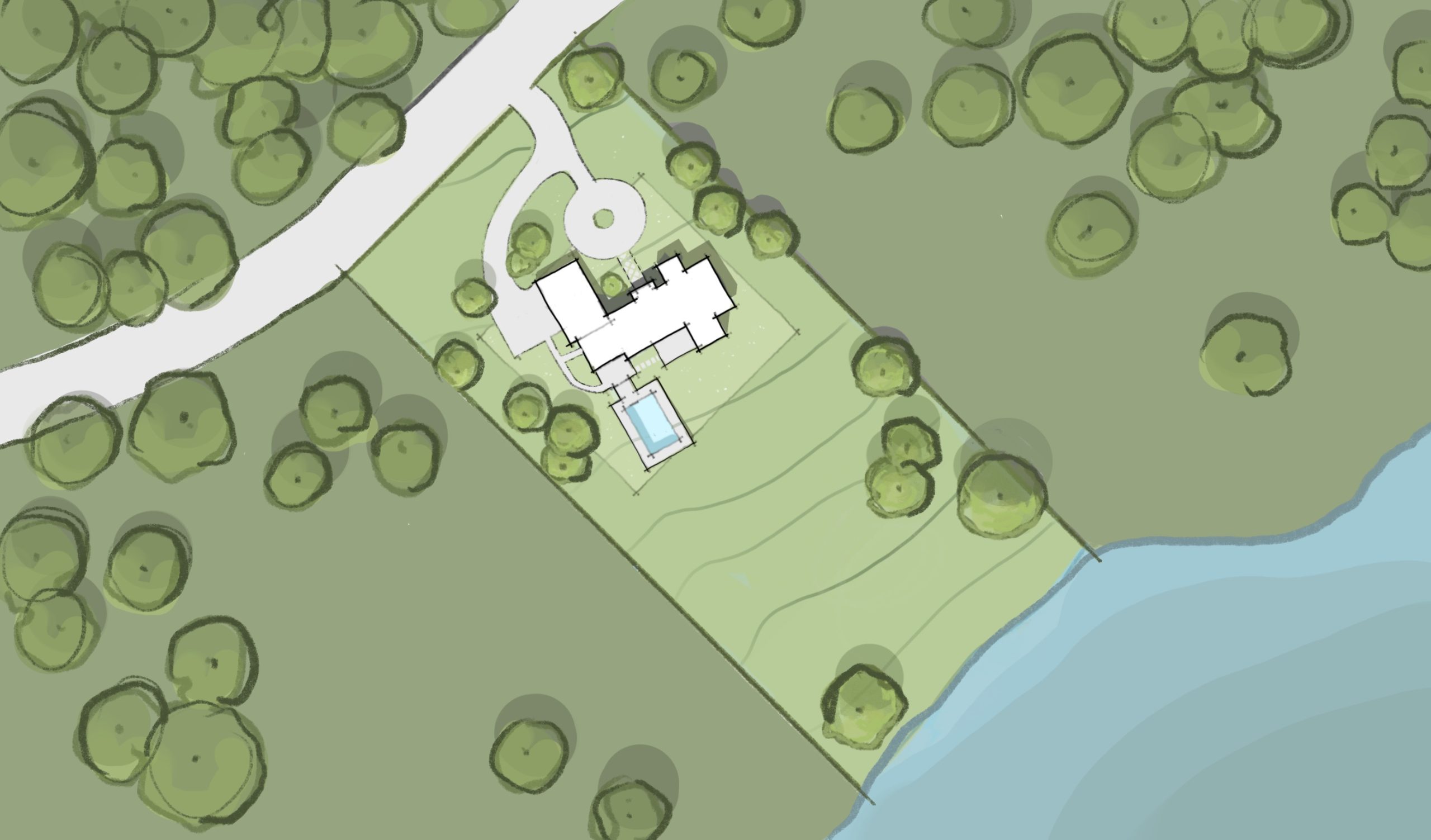 2D site plan of residential home on a lake